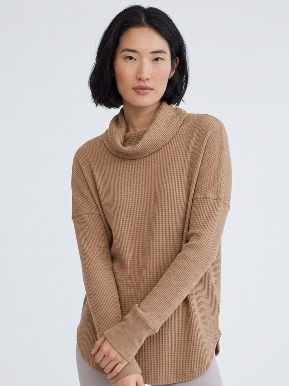 Babaton Cozy Camel Waffle Cowl Neck Sweater 2XS